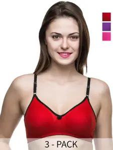 Docare Pack Of 3 Full Coverage Non Padded Non-Wired Seamless T Shirt Bra-All Day Comfort