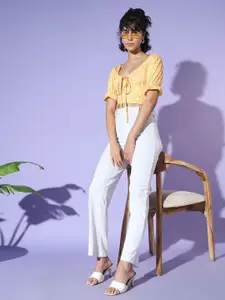 AAHWAN Floral Printed Tie-Up Neck Crop Top