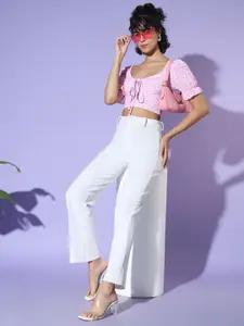 AAHWAN Floral Printed Tie-Up Neck Crop Top