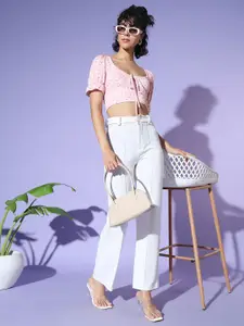 AAHWAN Floral Printed Tie-Up Neck Crop Top