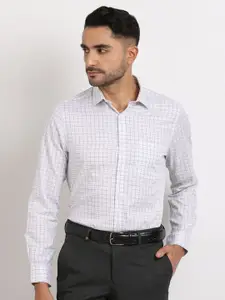 Turtle Classic Slim Fit Spread Collar Grid Tattersall Checks Pure Cotton Formal Shirt
