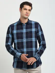 Turtle Spread Collar Long Sleeves Relaxed Slim Fit Cotton Checked Casual Shirt