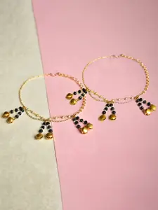 BeAbhika Set Of 2 Gold-Plated Stones Studded Beaded Anklets