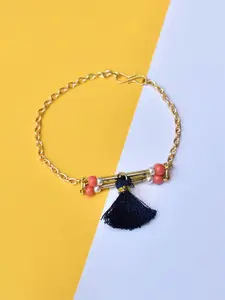 BeAbhika Set Of 2 Gold-Plated Stone Studded Anklets