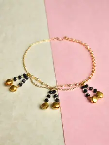 BeAbhika Set of 2 Gold-Plated Studded & Beaded Anklets