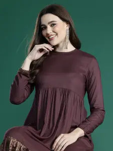 Sangria Midi Ethnic Pure Cotton A-Line Dress