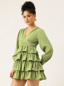 bebe Ruched and Ruffle Detail Fit & Flare Mini Dress
