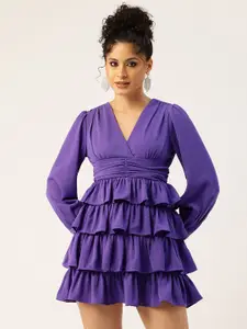 bebe Ruched and Ruffle Detail Fit & Flare Mini Dress