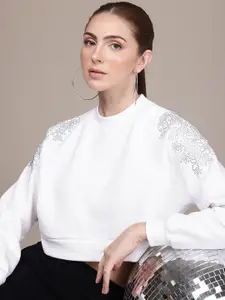 bebe Floral Embellished Crop Sweatshirt