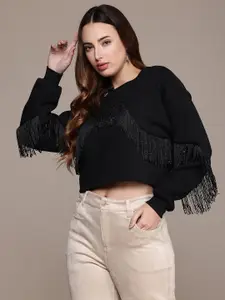 bebe Fringe Detail Crop Sweatshirt