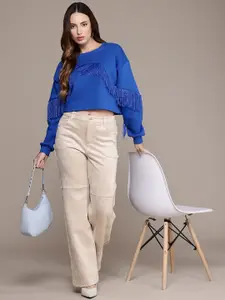 bebe Fringe Detail Crop Sweatshirt