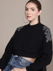 bebe Floral Embellished Crop Sweatshirt