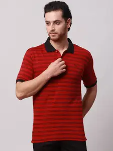 Park Avenue Men Striped Polo Collar Pockets Slim Fit T-shirt