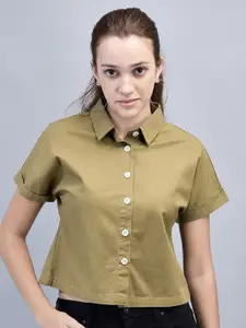 Woodland Solid Accordion Pleats Pure Cotton Shirt Style Top