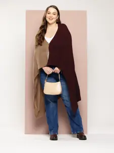 Sztori Plus Size Pure Acrylic Colourblocked Longline Poncho