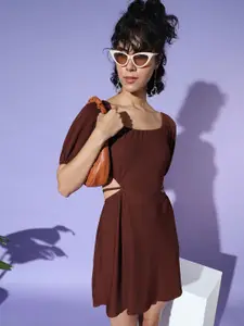 AAHWAN Puff Sleeve Cut-Outs  Fit & Flare Dress