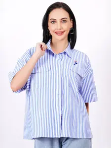 MINGLAY Women Relaxed Sheer Striped Casual Shirt