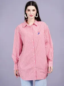 MINGLAY Women Relaxed Sheer Striped Casual Shirt