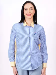 MINGLAY Women Relaxed Sheer Striped Casual Shirt