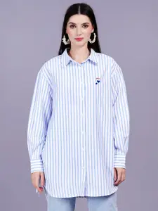 MINGLAY Women Relaxed Sheer Striped Casual Shirt