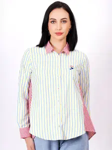 MINGLAY Women Relaxed Sheer Striped Casual Shirt