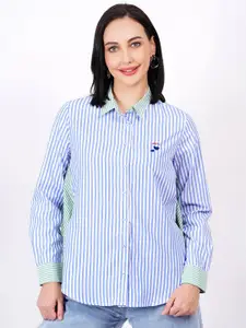 MINGLAY Women Relaxed Sheer Striped Casual Shirt