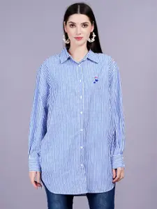 MINGLAY Women Relaxed Sheer Striped Casual Shirt