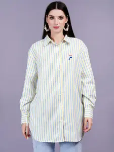 MINGLAY Women Relaxed Sheer Striped Casual Shirt
