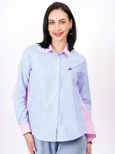 MINGLAY Women Relaxed Sheer Striped Casual Shirt