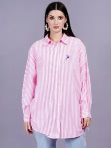 MINGLAY Women Relaxed Sheer Striped Casual Shirt