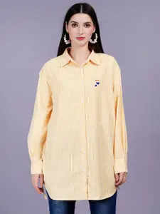 MINGLAY Women Relaxed Sheer Striped Casual Shirt