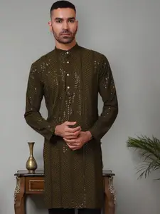 Jompers Men Embroidered Keyhole Neck Thread Work Kurta