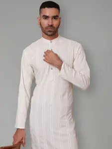 Jompers Men Striped Chikankari Kurta