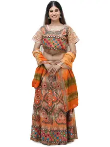 Exotic India Dragon Fire Jodhpuri Lehenga Choli with Beads-Mirror Hand Embroidery