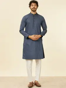 Manyavar Ethnic Motifs Printed Mandarin Collar Cotton Straight Kurta