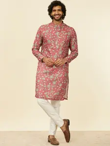 Manyavar Men Mandarin Collar Floral Printed Self design  Kurta
