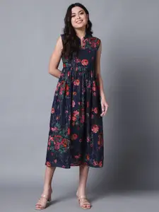 DECKEDUP Floral Print Fit & Flare Midi Dress