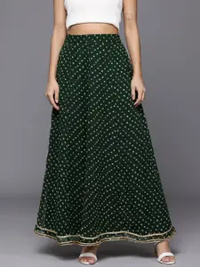 Varanga Women Bandhani Printed Gotta Patti Detail Flared Maxi Skirt