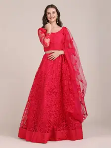 KALINI Women Embroidered Thread Work Semi-Stitched Lehenga & Unstitched Blouse & Dupatta