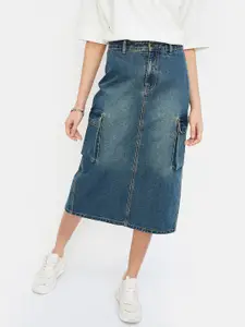 MAX ALAYA F x URB_N Women Washed Cargo Denim Skirt