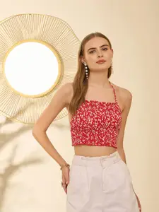Berrylush Floral Printed Sleeveless Crop Top