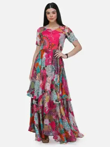 SCORPIUS Floral Print Chiffon Maxi Dress