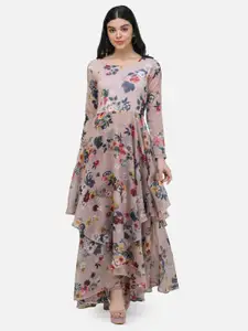 SCORPIUS Floral Print Chiffon Maxi Dress