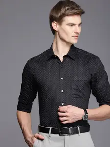 Louis Philippe Slim Fit Micro Ditsy Printed Cutaway Collar Pure Cotton Formal Shirt