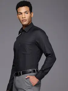 Louis Philippe Men Cotton Wrinkle Resistant Slim fit Black Textured Formal Shirt