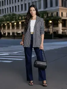 DressBerry Bizwear Double-Breasted Striped Semi-Formal Blazer