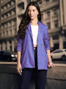 DressBerry Bizwear Double-Breasted Striped Semi-Formal Blazer