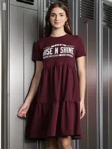 DressBerry Typography Printed Tiered A-Line Dress