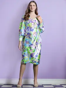 DressBerry Printed Satin-Finish A-Line Dress
