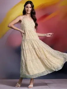 DressBerry Floral Print Tiered A-Line Maxi Dress